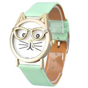 Cat with glasses watch - seafoam