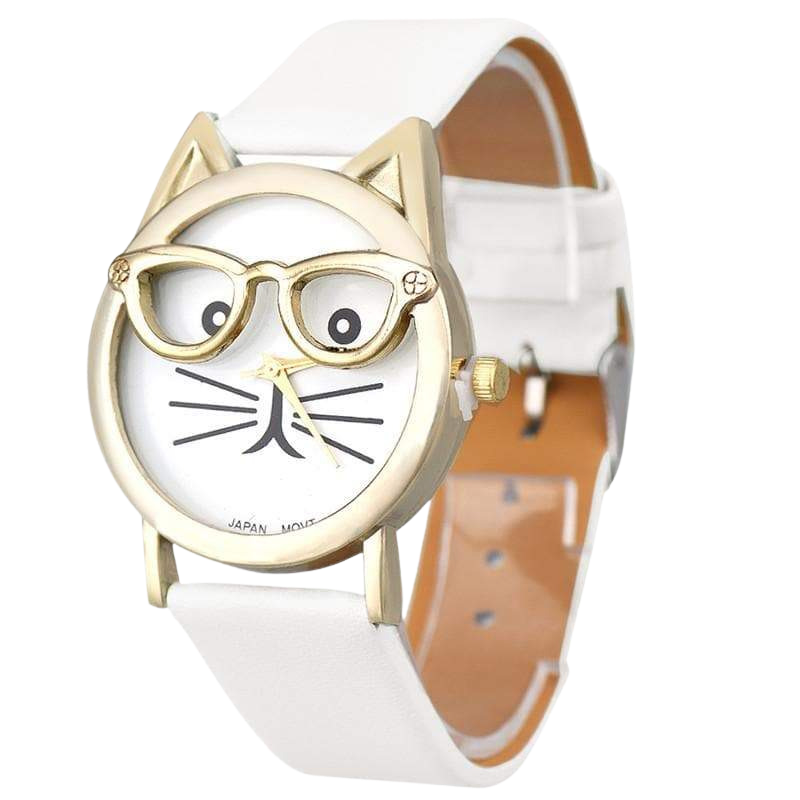 Cat with glasses watch - white