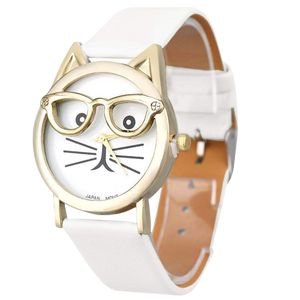 Cat with glasses watch - white