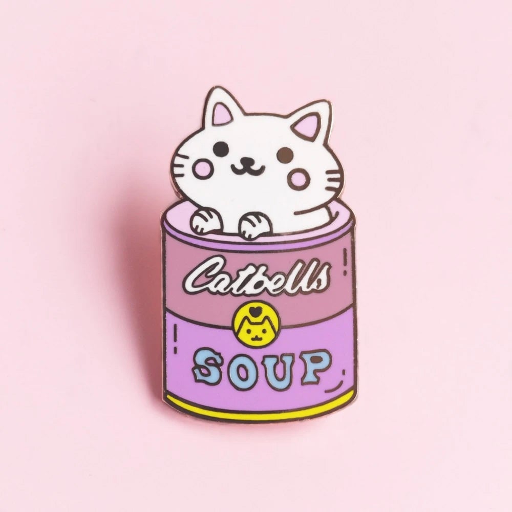 Catbells Soup can lapel and jacket pin