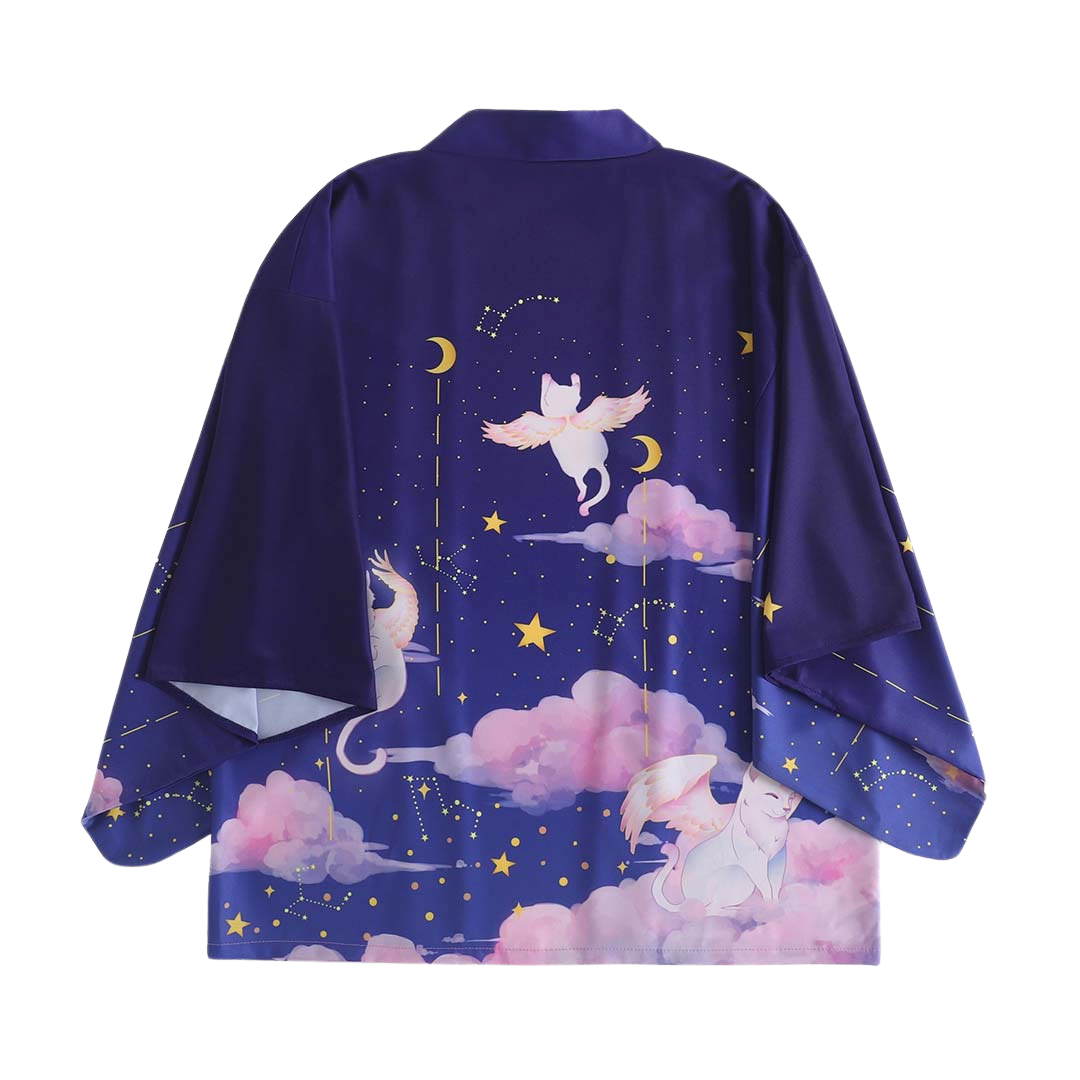 Cats with wings kimono - dark purple