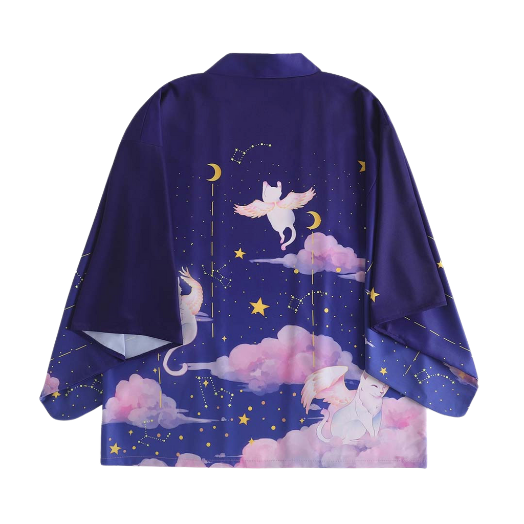 Cats with wings kimono - dark purple