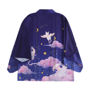 Cats with wings kimono - dark purple