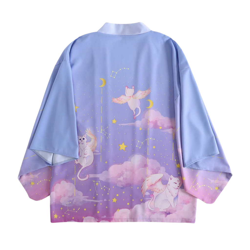 Cats with wings kimono - light purple