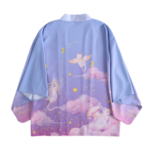 Cats with wings kimono - light purple