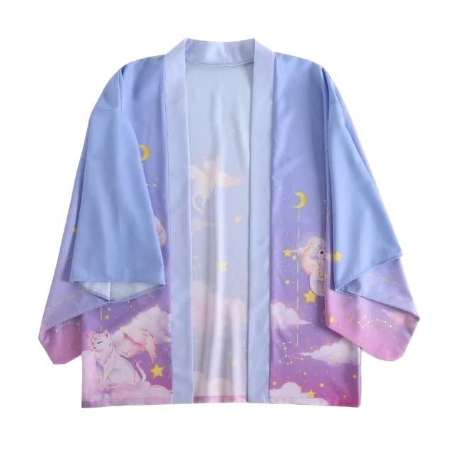 Cats with wings kimono - light purple