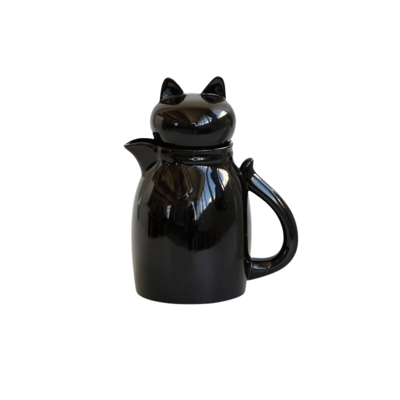 Ceramic cat-shaped jug with lid - black