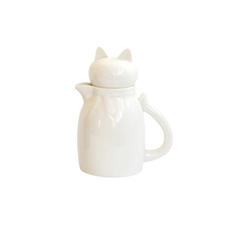 Ceramic cat-shaped jug with lid - white