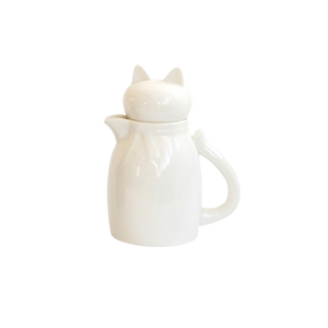 Ceramic cat-shaped jug with lid - white