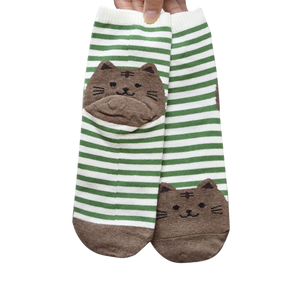 Cotton striped cat socks - green