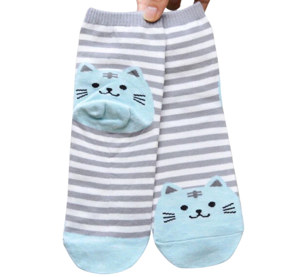 Cotton striped cat socks - grey