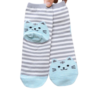 Cotton striped cat socks - grey