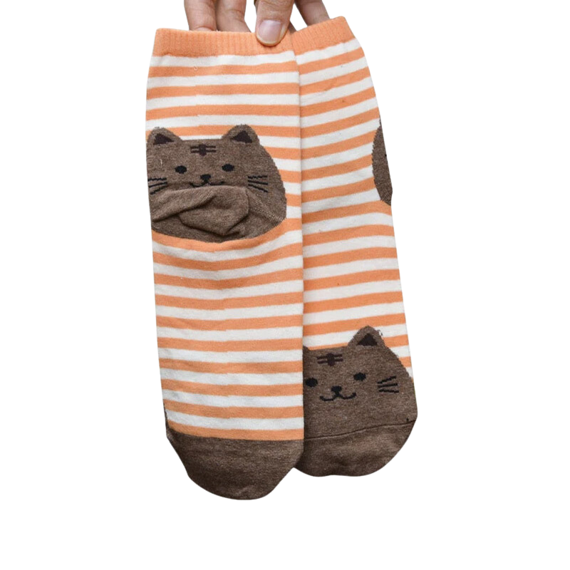 Cotton striped cat socks - orange