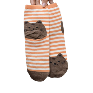 Cotton striped cat socks - orange