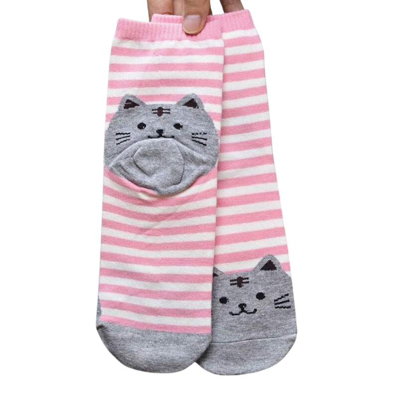 Cotton striped cat socks - pink