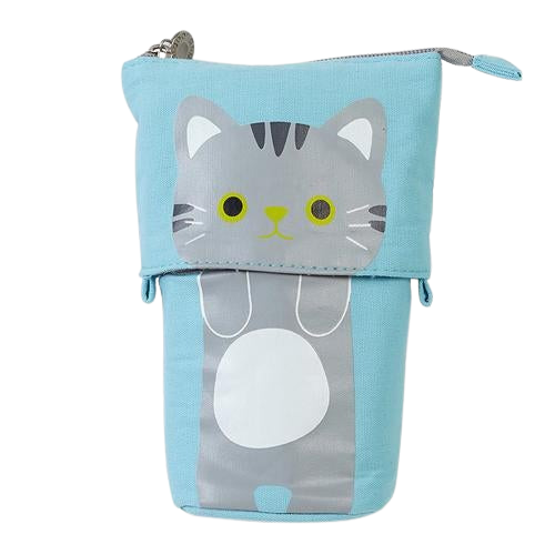 Cute cat canvas pencil case - blue