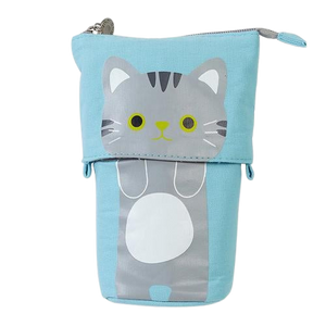 Cute cat canvas pencil case - blue