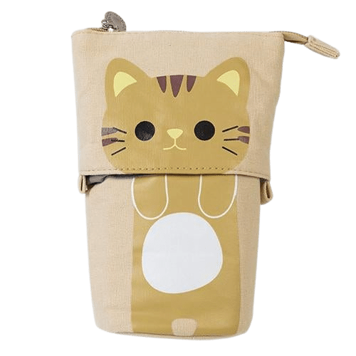 Cute cat canvas pencil case - khaki