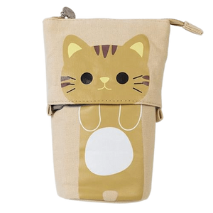 Cute cat canvas pencil case - khaki