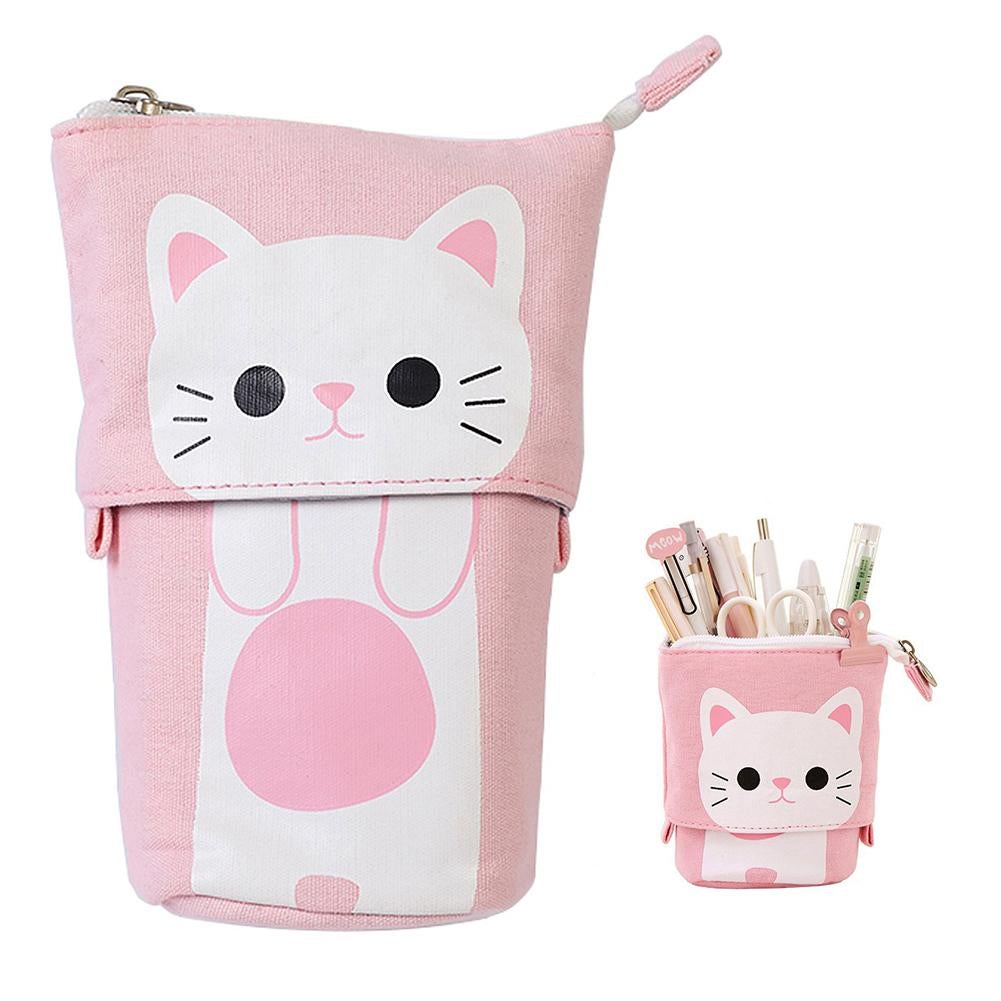 Cute cat canvas pencil case - pink