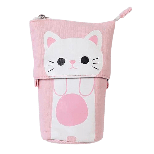 Cute cat canvas pencil case - pink