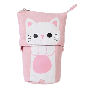 Cute cat canvas pencil case - pink