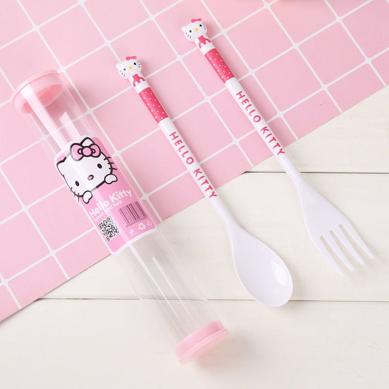 Hello Kitty fork and spoon set - hot pink