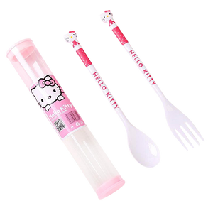 Hello Kitty fork and spoon set - hot pink