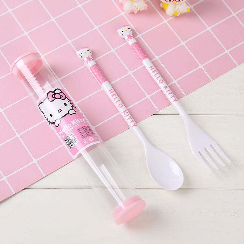 Hello Kitty fork and spoon set - light pink