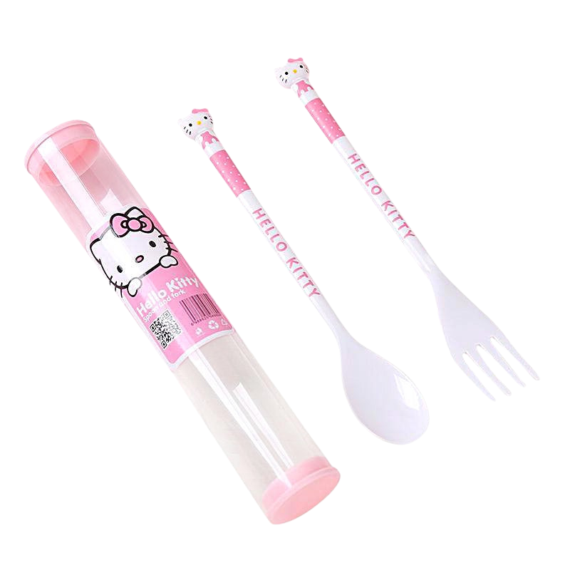 Hello Kitty fork and spoon set - light pink