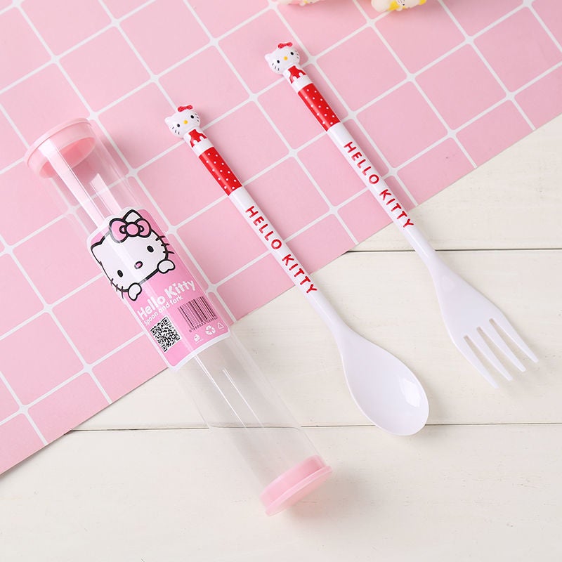 Hello Kitty fork and spoon set - red