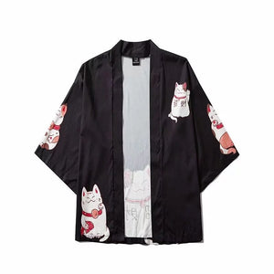 Japanese lucky cats kimono - black