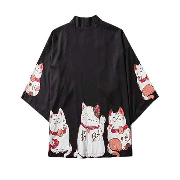 Japanese lucky cats kimono - black