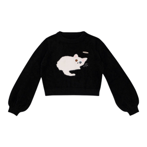 Kawaii cat lantern-sleeved sweater - black