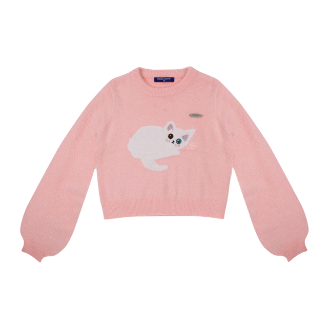 Kawaii cat lantern-sleeved sweater - pink