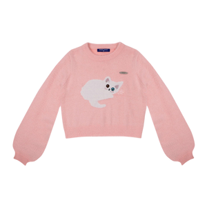 Kawaii cat lantern-sleeved sweater - pink