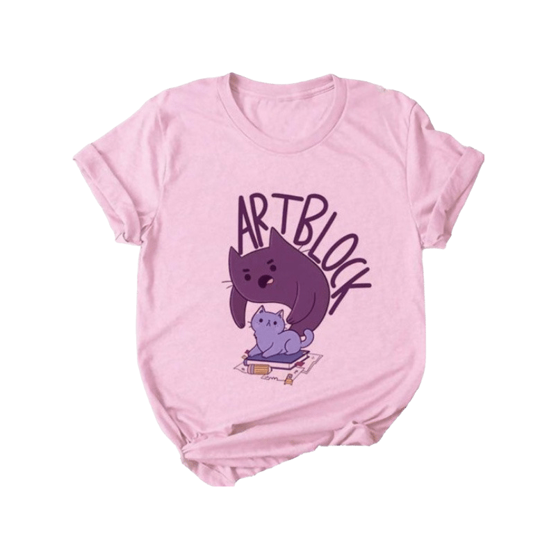 Kawaii cat pink crew neck t-shirt - art block