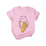 Load image into Gallery viewer, Kawaii cat pink crew neck t-shirt - banana
