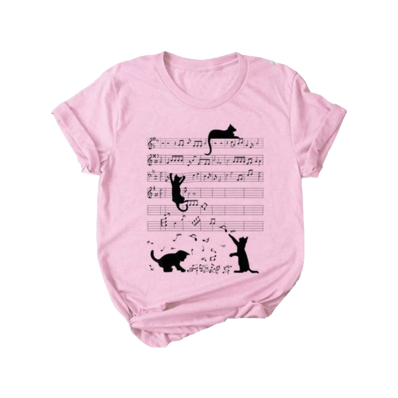 Kawaii cat pink crew neck t-shirt - catcerto