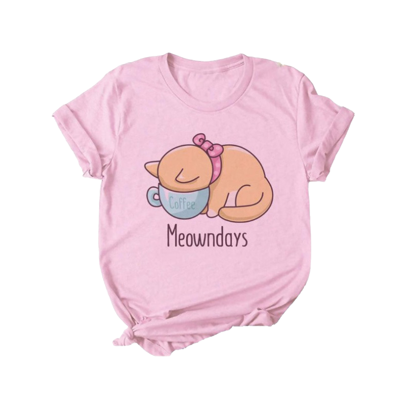 Kawaii cat pink crew neck t-shirt - meowndays