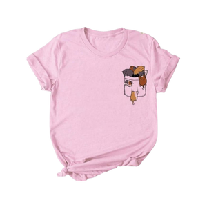 Kawaii cat pink crew neck t-shirt - pocket 2