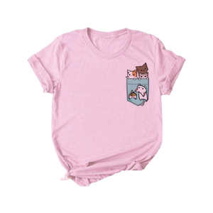 Kawaii cat pink crew neck t-shirt - pocket 3