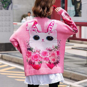 Kawaii cat pink pullover sweater