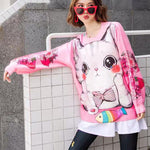 Load image into Gallery viewer, Kawaii cat pink pullover sweater
