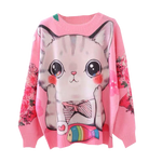 Load image into Gallery viewer, Kawaii cat pink knitted pullover sweater
