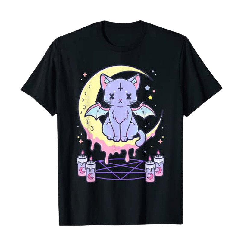 Kawaii pastel goth cat t-shirt - black