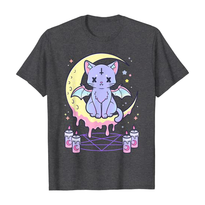 Kawaii pastel goth cat t-shirt - dark grey