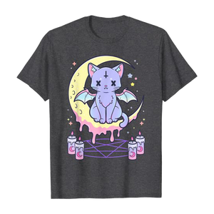 Kawaii pastel goth cat t-shirt - dark grey