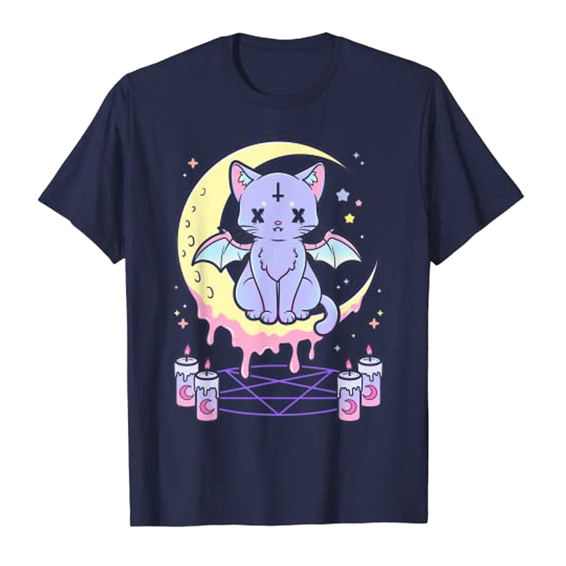 Kawaii pastel goth cat t-shirt - navy blue