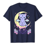 Load image into Gallery viewer, Kawaii pastel goth cat t-shirt - navy blue
